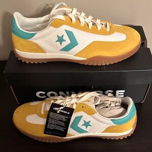 Converse White, Yellow, and Teal Sneakers